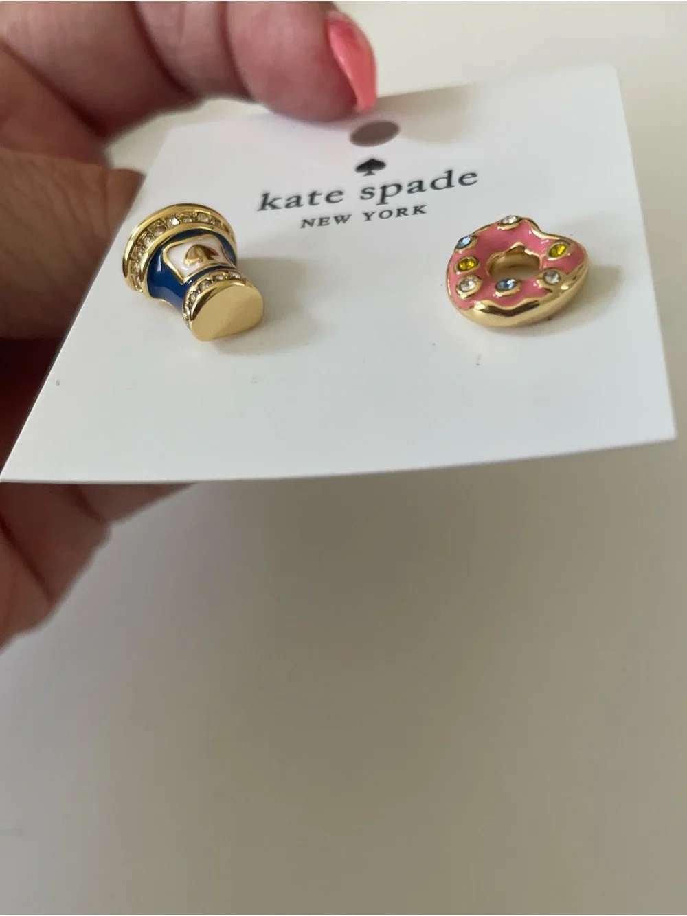 kate spade Gold Pink Donut & Coffee Cup Stud Earrings